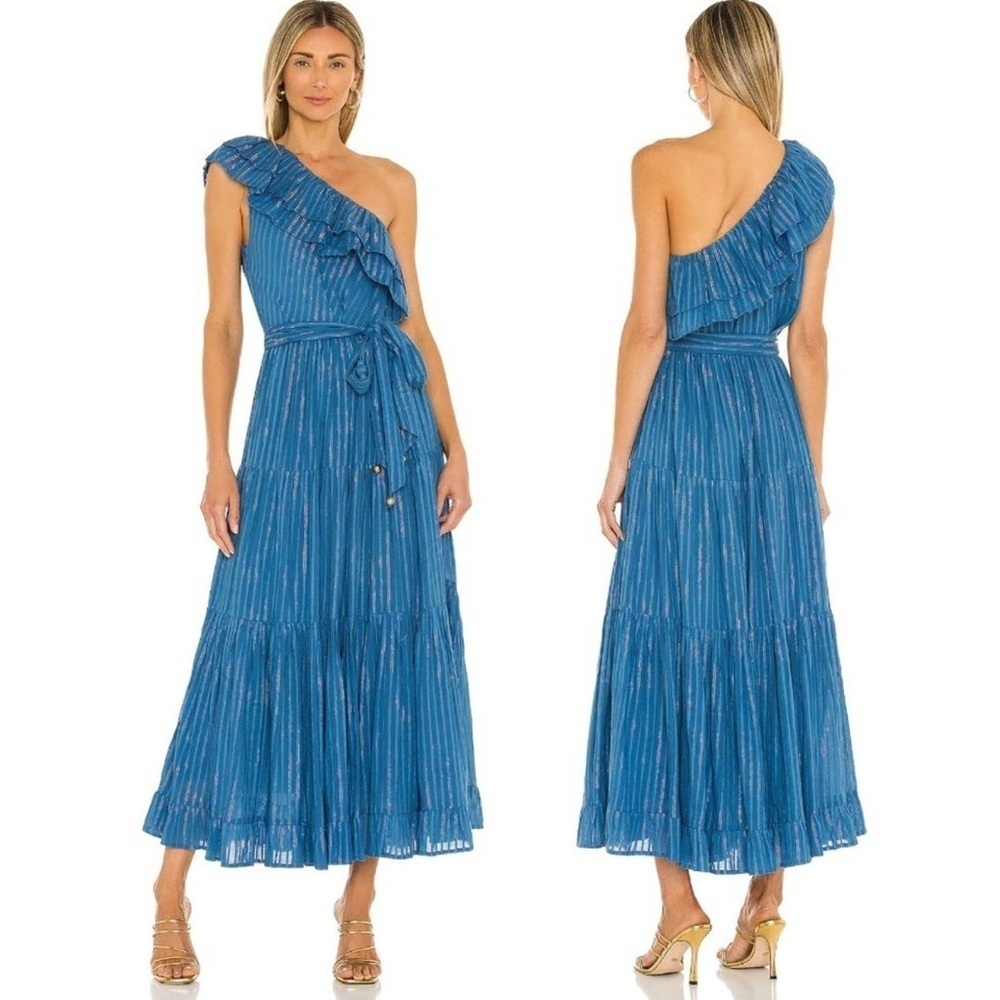 KARINA GRIMALDI Dafne One Shoulder Maxi Dress in Blue Small